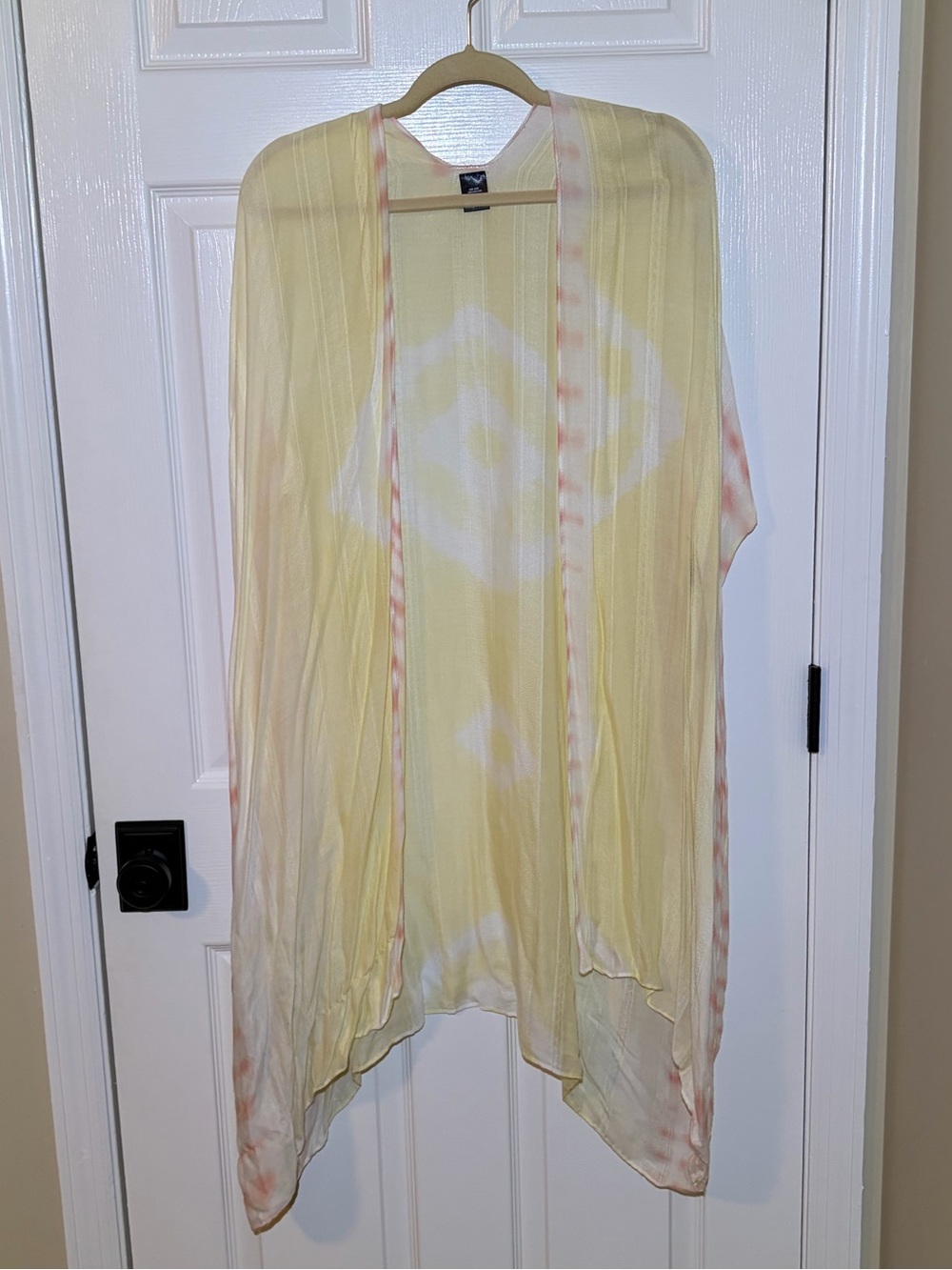 Dillards Sheer Light Yellow Tie-Dye Open Front Kimono. One Size Fits Most